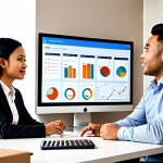 **

A modern office scene with diverse employees collaborating around a large screen displaying customer data analytics dashboards. The atmosphere is bright and energetic, highlighting teamwork and data-driven decision-making. Focus on visual elements that convey customer understanding, such as charts showing customer preferences, satisfaction scores, and purchase patterns. Include subtle Thai cultural elements in the office decor (e.g., a small Buddha statue, traditional artwork).

**
