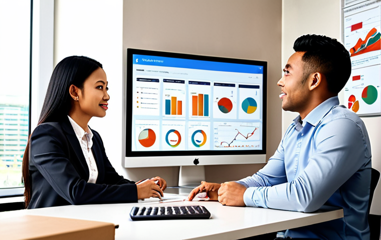 **

A modern office scene with diverse employees collaborating around a large screen displaying customer data analytics dashboards. The atmosphere is bright and energetic, highlighting teamwork and data-driven decision-making. Focus on visual elements that convey customer understanding, such as charts showing customer preferences, satisfaction scores, and purchase patterns. Include subtle Thai cultural elements in the office decor (e.g., a small Buddha statue, traditional artwork).

**