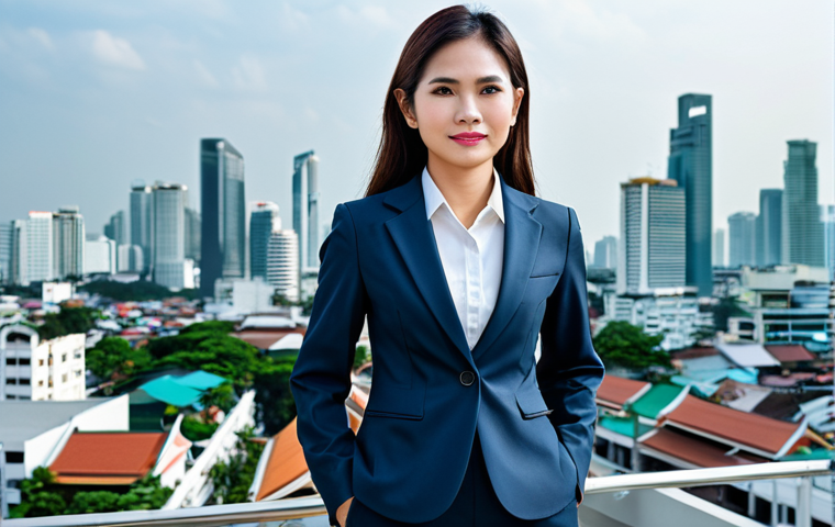 **Prompt:** A professional Thai businesswoman in a modern, fully clothed business suit, standing in front of a Bangkok cityscape, appropriate attire, safe for work, perfect anatomy, natural proportions, professional corporate photography, high quality, daytime.