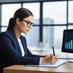 기업경영지도사 관련 자격증 비교 - **Prompt:** A highly intelligent and focused female business consultant, dressed in smart business a...