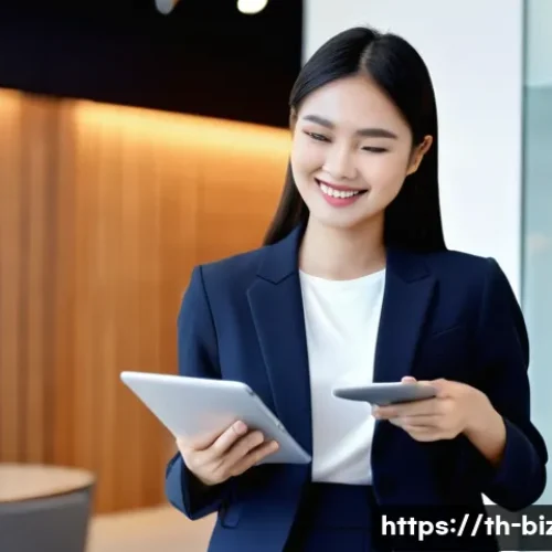 기업경영지도사와 기업 브랜드 전략 - **Prompt:** A dynamic, modern Thai female entrepreneur in her late 20s or early 30s, dressed in a sm...