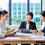 Home 22 기업경영지도사 시험과 실제 업무 차이 - A diverse Thai business team in a modern office environment engaged in a collaborative meeting, show...