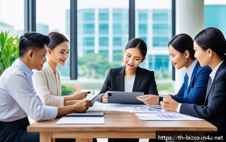 기업경영지도사 시험과 실제 업무 차이 - A diverse Thai business team in a modern office environment engaged in a collaborative meeting, show...