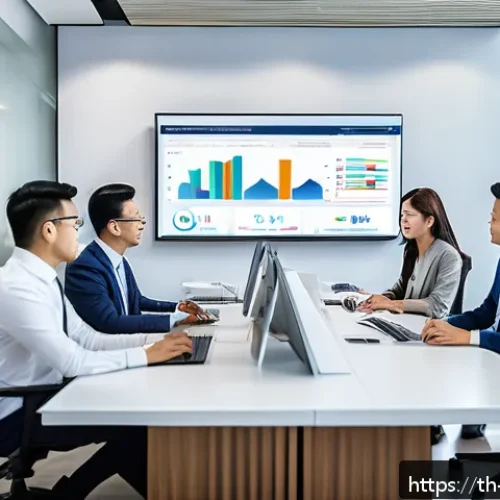 Home 30 기업경영지도사와 경영학의 발전 - A modern Thai office environment showcasing a diverse team of professionals collaborating around a l...