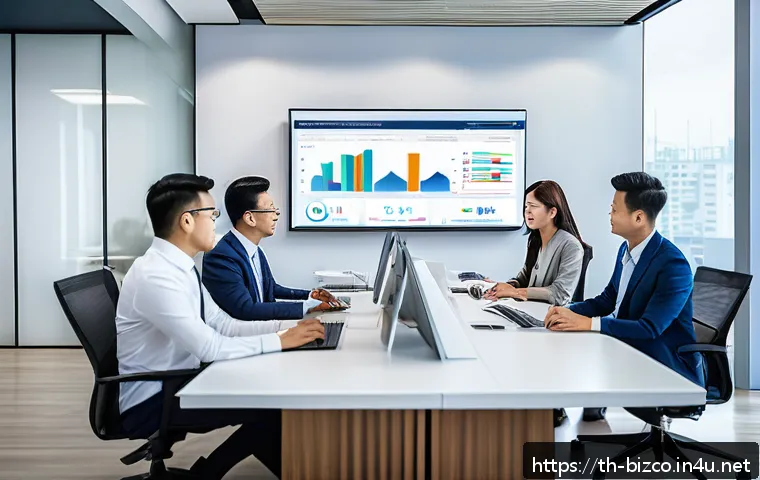 기업경영지도사와 경영학의 발전 - A modern Thai office environment showcasing a diverse team of professionals collaborating around a l...